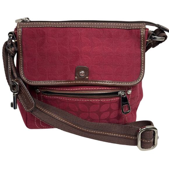 Fossil Signature Print Vintage Canvas, Fabric Crossbody Bag, Deep Red - Picture 1 of 14